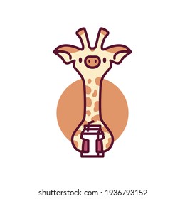 cute giraffe milk cartoon playful character mascot logo vector icon illustration