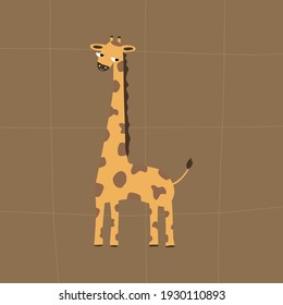 Cute giraffe on brown background. Cartoon African animals.Doodle vector illustration.