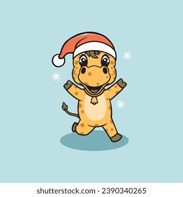 Cute giraffe on christmas cartoon illustration