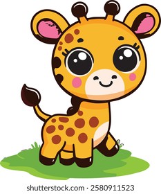 Cute Giraffe on green grass