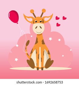 jirafa linda en un fondo rosa.  ilustración plana