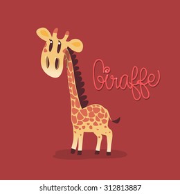 Cute giraffe on red background