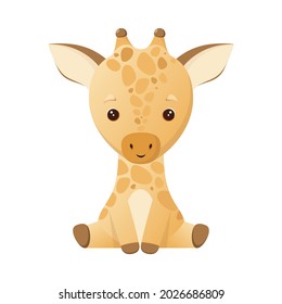 Cute giraffe on a white background. Cartoon animal design. Children's illustration.