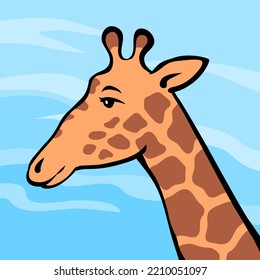 Cute giraffe on a white background. Head animal. African herbivore mammal. Zoo and safari. Cartoon vector baby illustration. Hand drawn outline