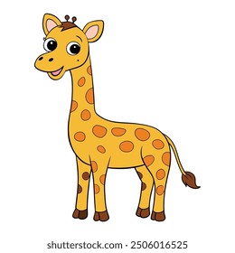 Jirafa linda en el fondo blanco. Ilustración vectorial de dibujos animados animales