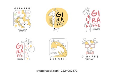 Cute Giraffe Original Design Logo Template Collection with Wild African Animal Vector Set