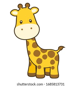 Cute Giraffe with Outline Vector Illustration on White