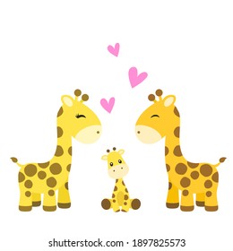 Cute Giraffe Parents Vector Illustration on White