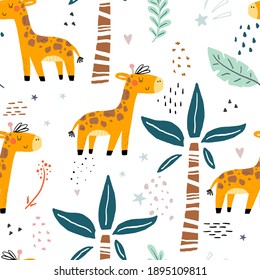 Cute giraffe Pattern print for kids. Funny cute scandinavian giraffe cartoon style. Printable templates. vector print. Perfect for kids apparel, poster, baby shower card. Vector illustration