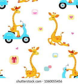 Cute giraffe pattern. Vector seamless texture.