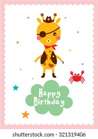 cute giraffe pirate happy birthday greeting card