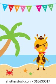 cute giraffe pirate thank you card