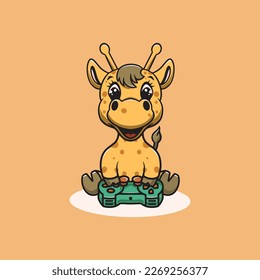 Cute giraffe playing game cartoon illustration