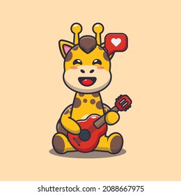 Cute giraffe playing guitar. Cute cartoon animal vector illustration. Vector isolated, flat illustration for poster, brochure, web, mascot, sticker, logo and icon.