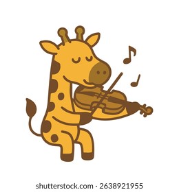 A cute giraffe playing the violin with musical notes