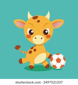 cute giraffe  plays football angry face
