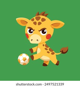 cute giraffe  plays football angry face