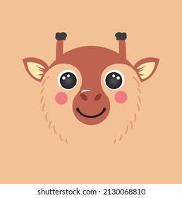 Cute giraffe portrait square smile head cartoon round shape animal avatar face, isolated character vector icon illustration. Flat simple hand drawn for kids poster, cards, t-shirts, baby clothes