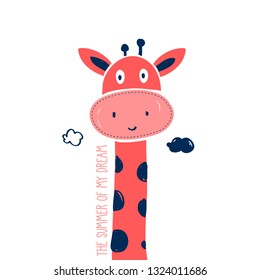 Cute giraffe print design with slogan. Vector illustration design for fashion fabrics, textile graphics, prints.