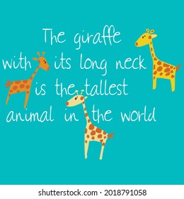 cute giraffe print and text on blue background