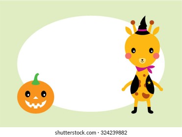 cute giraffe and pumpkin lantern halloween tag