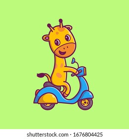 Cute Giraffe Riding Bike Vektorillustration Symbol Illustration. Giraffe Mascot Cartoon-Charakter. Tierisches Symbol Konzept weiß isoliert. Flacher Cartoon-Stil geeignet für Web-Landing-Page, Banner, Flyer, Aufkleber, Karte