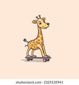 cute giraffe riding skateboard summer sport vector illustration