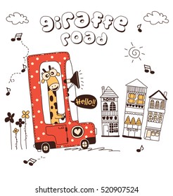 cute giraffe road doodle cartoon