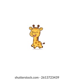 Cute giraffe running cartoon, vector illustration