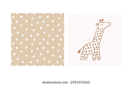 Cute Giraffe. Safari animals cute illustration in doodl style. Outline hand drawn print. African wild animals character. 