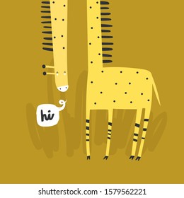 Cute giraffe says hi. Can be used for shirt design, fashion print design, kids wear, textile design, greeting card, invitation card.