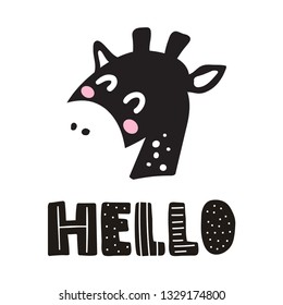 Cute giraffe in scandinavian, nordic style. Cute simple hand drawn vector illustration design. Best for nursery, childish textile, apparel, poster, postcard.