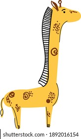 Cute giraffe in Scandinavian style on a white background. Vector hand drawn color illustration for poster, fabric, print, textile, wrappert. Cute baby animals.