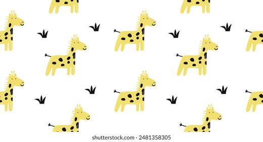Cute giraffe seamless pattern. animal cartoon character. flat vector illustration. Template for Notebook covers, pattern for wallpapers, textile or nature background. childish motifs