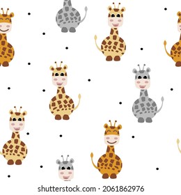 Cute giraffe seamless pattern, Seamless childish pattern with funny giraffe . Creative scandinavian kids texture for fabric, wrapping, textile, wallpaper, apparel. Vector illustration