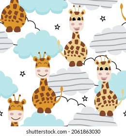 Cuto girafa sin fisuras, patrón infantil Seamless con divertida jirafa. Textura de niños escandinavos creativos para tela, envoltura, textil, papel pintado, vestimenta. Ilustración del vector