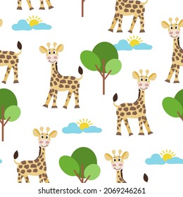 Cute giraffe seamless pattern on white background . Creative scandinavian kids texture for fabric, wrapping, textile, wallpaper, apparel. Vector.