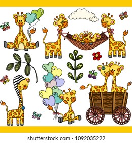 Cute giraffe set digital elements