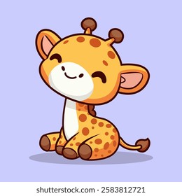 cute giraffe sitting cartoon character flat color vector illustration template design