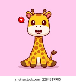 Cute Giraffe Sitting Cartoon Vector Icon Illustration. Animal Nature Icon Concept Isolated Premium Vector. Flat Cartoon Style