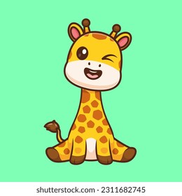 Cute Giraffe Sitting Cartoon Vector Icon Illustration. Animal Nature Icon Concept Isolated Premium Vector. Flat Cartoon Style