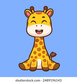 Cute Giraffe Sitting Cartoon Vector Icon Illustration. Animal Nature Icon Concept Isolated Premium Vector. Flat Cartoon Style