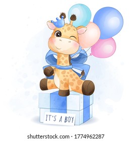 Cute giraffe sitting in the gift box illustration