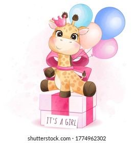 Cute giraffe sitting in the gift box illustration