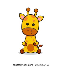 Cute giraffe is sitting mascot character cartoon icon illustration. Design isolated flat cartoon style