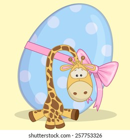 Cute Giraffe is sitting on the background of egg 