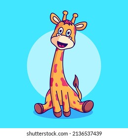 cute giraffe sitting vector illustration. giraffe happy cartoon