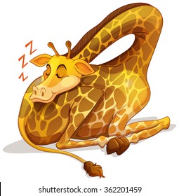 Cute giraffe sleeping alone illustration