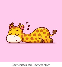 Cute Giraffe Sleeping Cartoon Vector Icon Illustration. Animal Nature Icon Concept Isolated Premium Vector. Flat Cartoon Style