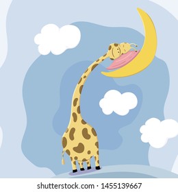 Cute giraffe sleeping head rests on the pillow